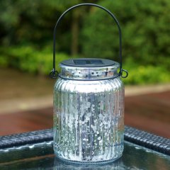 Solar Mercury Glass Jar Hanging Outdoor Light for Garden Decorations
