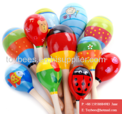 Colorful Wooden Maraca Baby Kids Musical Instrument Rattle Shaker Party Wooden Toy