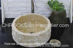 CHSTONE Beige marble bathroom round vessel sinks natural stone wash basin