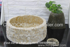 CHSTONE Beige marble bathroom round vessel sinks natural stone wash basin