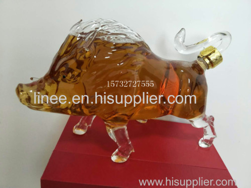 perfume empty glass bottle / small pig art perfume glass bottle750 ml empty fat pig wine glass bottle