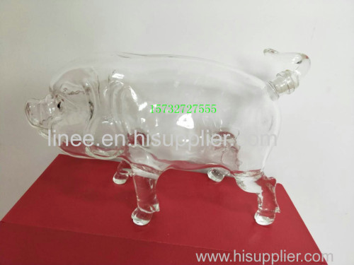 Happy Propitious Jixiang Glass Pig Shape Bottle Art Wine Whiskey Brandy Bottle