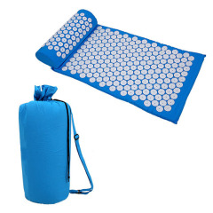Acupressure Mat and Pillow Set Back and Neck Pain Relief Massage Mat with Carry Bag Blue