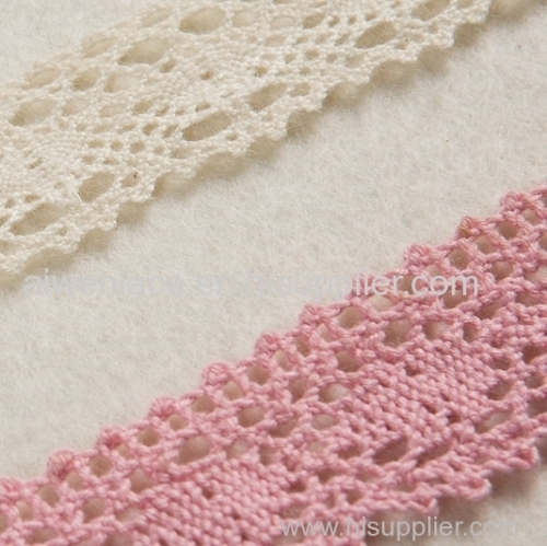 New Design 100% Cotton 0.67" Pink and White Lace Trim for Lady Lingerie