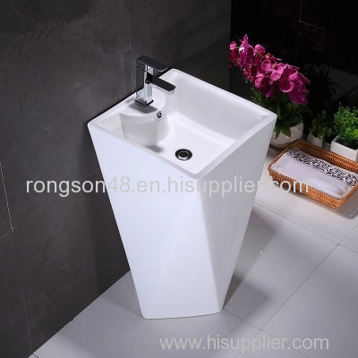 Sanitary ware bathroom diamond shape ceramic big size floor standing single hole pedestal basin for hot sale