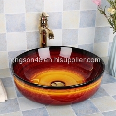 Bathroom red color ceramic round shape tabletop durable new design hotel apartment luxury wash basin sink