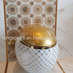 Luxury golden ceramic egg shape wall hung toilet bowl