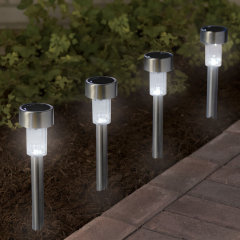 Solar Outdoor Dual LED Garden Light Landscape Pathway Lights Stainless Steel Color Changing