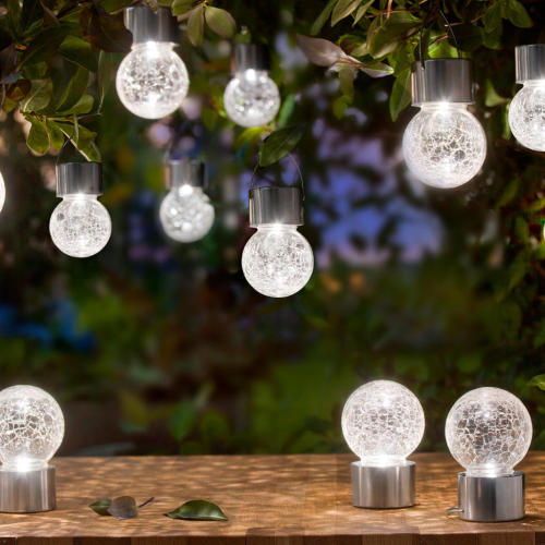 Outside Crakle Solar Ball Glass Hanging Garden Lighting