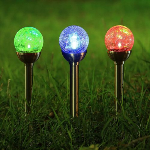Color-Changing LED Solar Glass Crackle Lighting For Yard PatioD