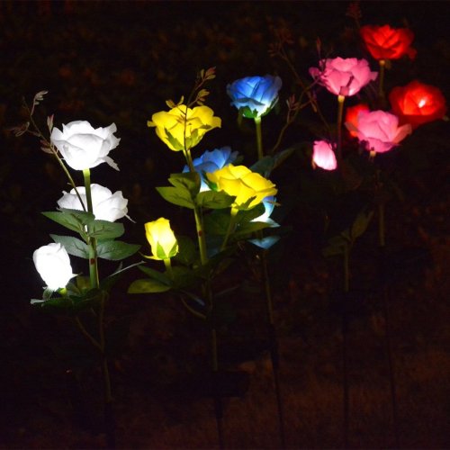 Red Rose Shape Garden Decoratiom Solar LED Pathway Lamp