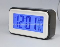 Digital LED Wooden Desk Alarm Clock With Snooze Timer Thermomete