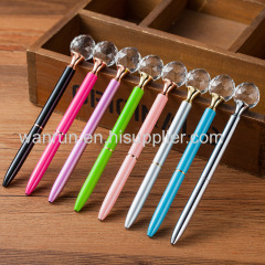 2018 New Design Kawaii Decorative Round Crystal Metal Ballpoint Pen Large Diamond Ball Pens For Fashion Girl