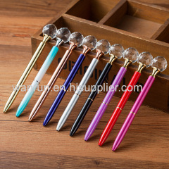 2018 New Design Kawaii Decorative Round Crystal Metal Ballpoint Pen Large Diamond Ball Pens For Fashion Girl