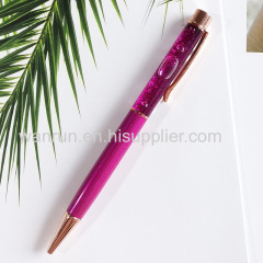 Beautiful Metal Rose Red Color Gold Foil Oil Floating Liquid Ballpoint Bic Filled Pen for Promotion