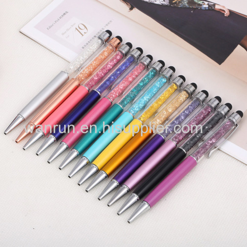 Amazon top seller 2018 cheap crystal powder touch screen pen beautiful oil liquid metal ball pen with top quality