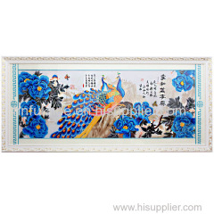 So beautiful framed traditional Chinese peacock painting cross-stitch