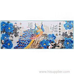 So beautiful framed traditional Chinese peacock painting cross-stitch
