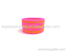 Debossed painted pink silicone wristbands for events