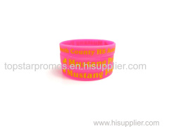 Debossed painted pink silicone wristbands for events