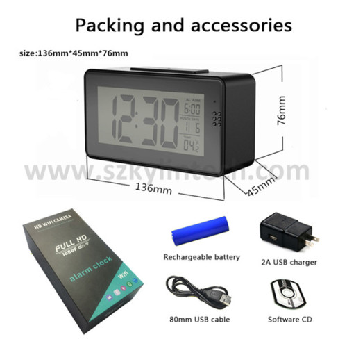 Wifi alarm desk clock spy hidden camera with night vision