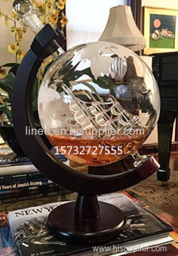 1000ml handmade manufactory globe shape whiskey glass bottle with support