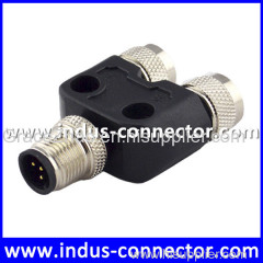 M12 underwater one male to two female straight t code y splitter cable connector