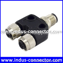 M12 underwater one male to two female straight t code y splitter cable connector