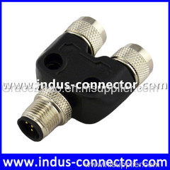 M12 underwater one male to two female straight t code y splitter cable connector