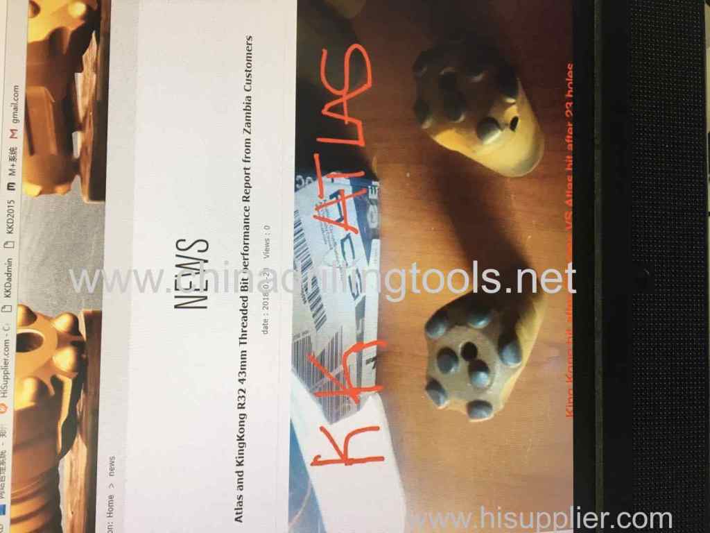 Altas and king kong R32 43mm threaded bit performance report from Zambia customer