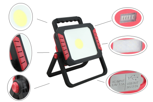 30W portable usb rechargeable led work light with power bank function
