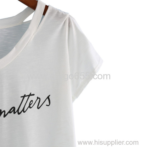 Wholesale fashion design custom printing 100% cotton custom v neck women white t shirt