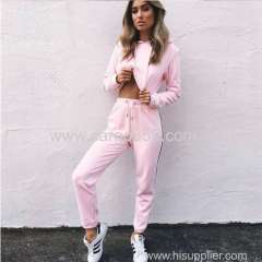 Plain High Quality custom Crop Hoodies and jogger Sweatpants sets women sportswear Sexy Tracksuits sportswear online