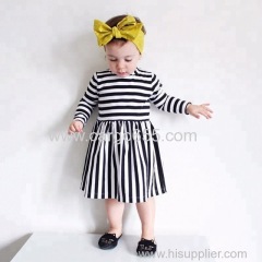 Spring Kids Ready Made Garment Little Girls Long Sleeve Dresses Strip Baby Cotton Frocks