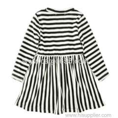 Spring Kids Ready Made Garment Little Girls Long Sleeve Dresses Strip Baby Cotton Frocks