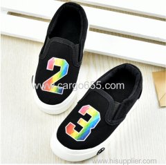 Newest style and top quality printing kids black canvas shoes for children