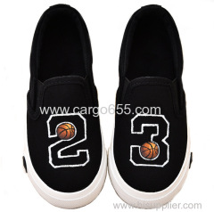 Newest style and top quality printing kids black canvas shoes for children