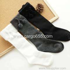 Top fashion wholesale fur inside winter comfortable kid pom socks