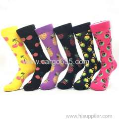 Stylish custom design women ladies crew sock for winter happy cute fruit pattern bamboo socks