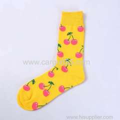 Stylish custom design women ladies crew sock for winter happy cute fruit pattern bamboo socks