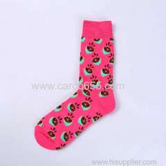 Stylish custom design women ladies crew sock for winter happy cute fruit pattern bamboo socks