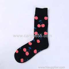 Stylish custom design women ladies crew sock for winter happy cute fruit pattern bamboo socks