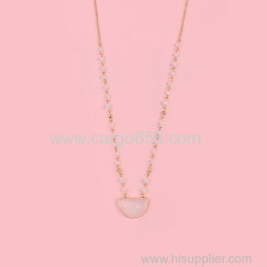 Good Dainty Half Moon Faceted Crystal Necklace Semi Half Circle Marble Necklace Stone Jewely