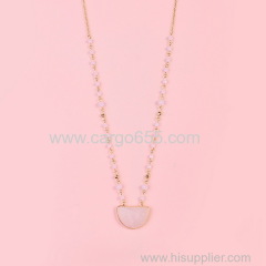 Good Dainty Half Moon Faceted Crystal Necklace Semi Half Circle Marble Necklace Stone Jewely