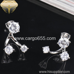 Fashion silver 925 stud earrings three round zircons multiple wear jewerly wholesale lots