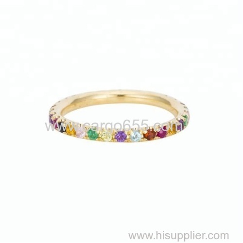 14K gold rainbow band eternity gemstone forever love ring women jewelry