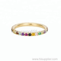 14K gold rainbow band eternity gemstone forever love ring women jewelry