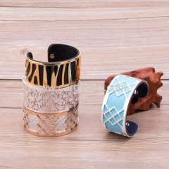 Interchangeable Customize Color Stainless Steel Wide Cuff Leather Bangle Bracelet For Women