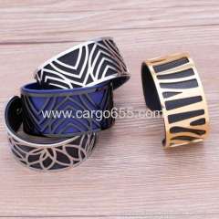 Interchangeable Customize Color Stainless Steel Wide Cuff Leather Bangle Bracelet For Women