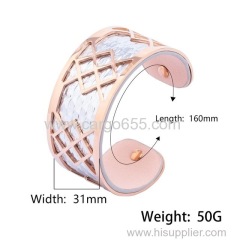 Interchangeable Customize Color Stainless Steel Wide Cuff Leather Bangle Bracelet For Women